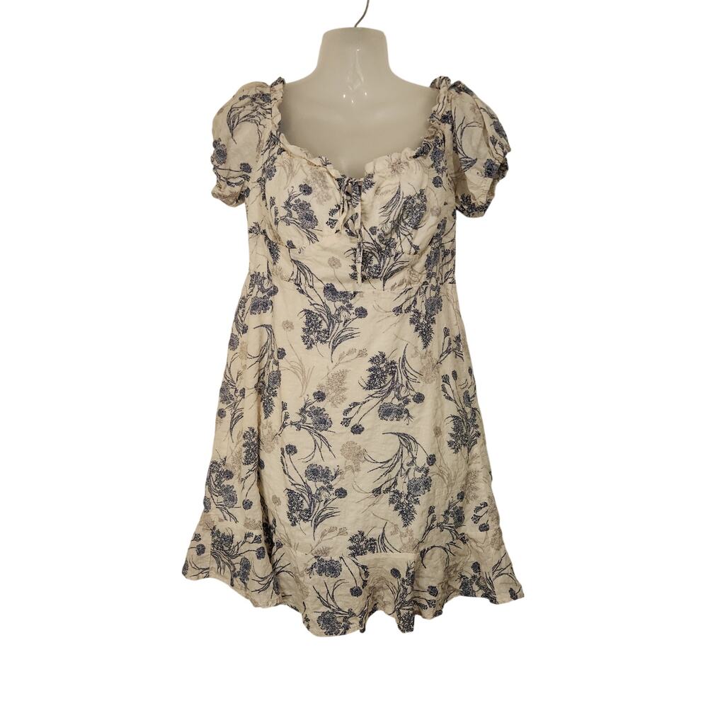 Promesa Tie-Neck Off Shoulder Above The Knee Floral A-Line Dress Beige Medium